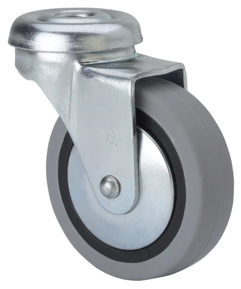 Rueda para muebles auxiliares decoración expositores agujero pasante goma gris inyectada Alex