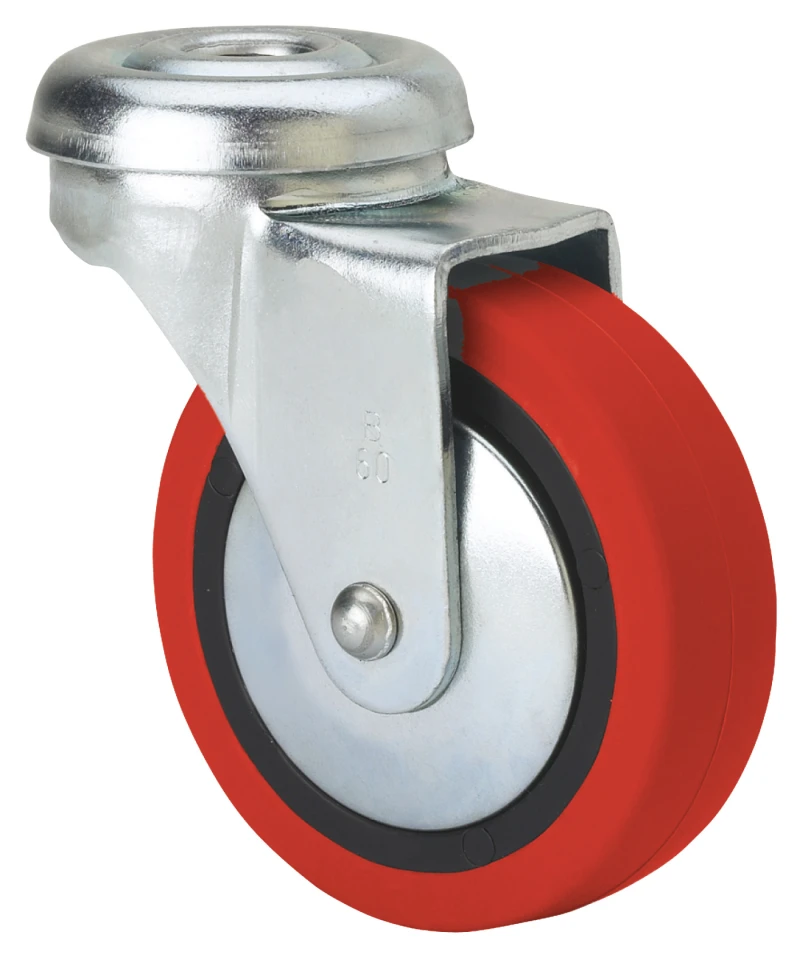 Rueda para muebles auxiliares decoración expositores agujero pasante poliuretano rojo Alex