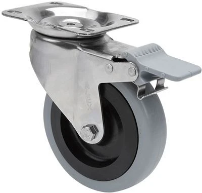 Rueda inoxidable giratoria con freno goma Alex