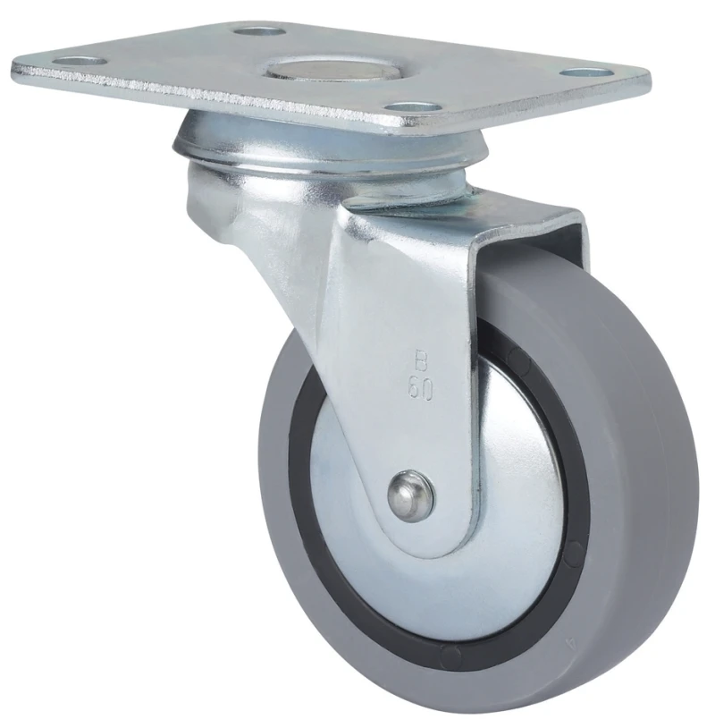 Rueda para muebles auxiliares decoración expositores giratoria goma gris inyectada Alex