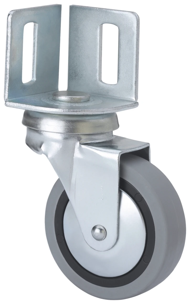 Rueda para muebles auxiliares decoración expositores espiga con angulo ranurado para estanterías goma gris inyectada Alex