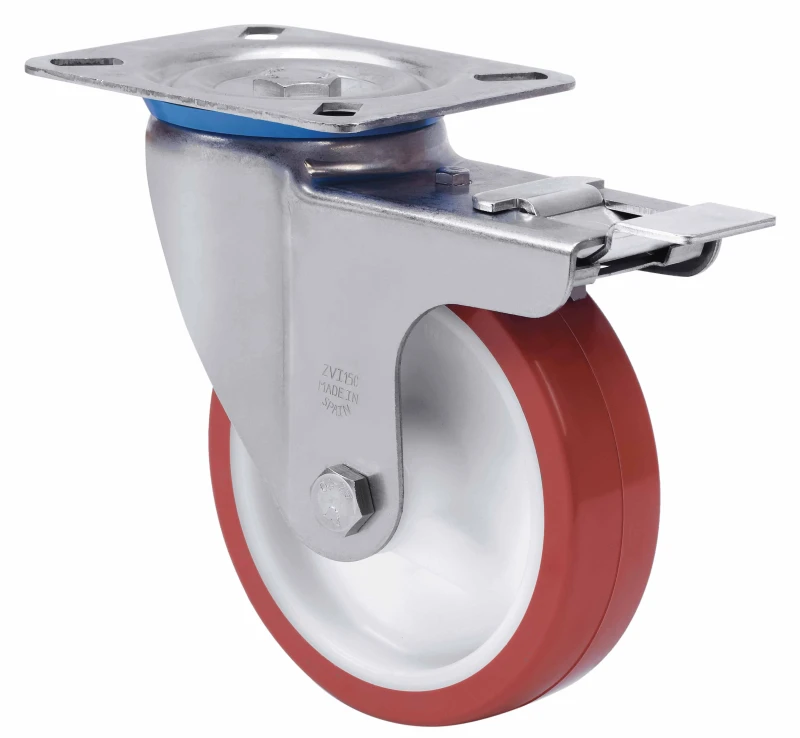 Rueda inoxidable giratoria con freno poliuretano Alex