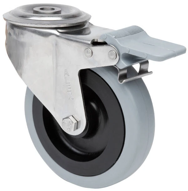 Rueda inoxidable giratoria con freno goma Alex
