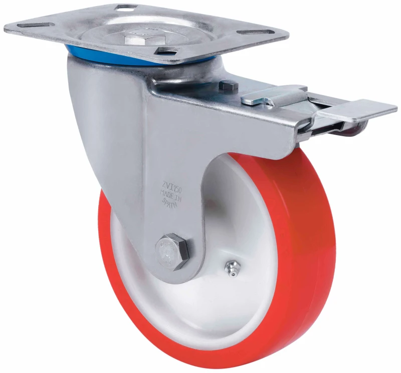 Rueda inoxidable giratoria con freno poliuretano Alex