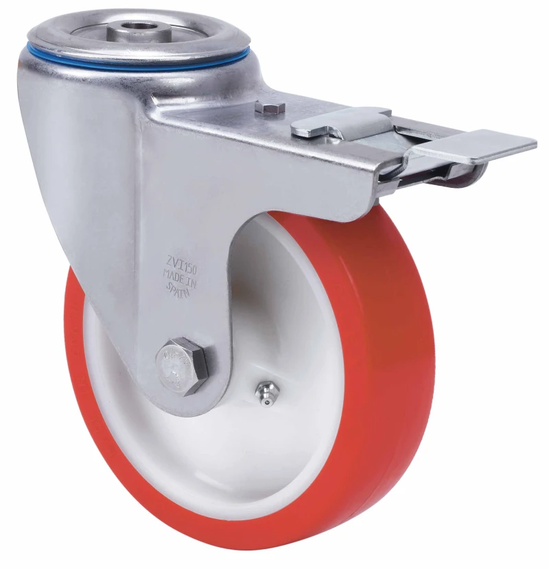 Rueda inoxidable giratoria con freno poliuretano Alex
