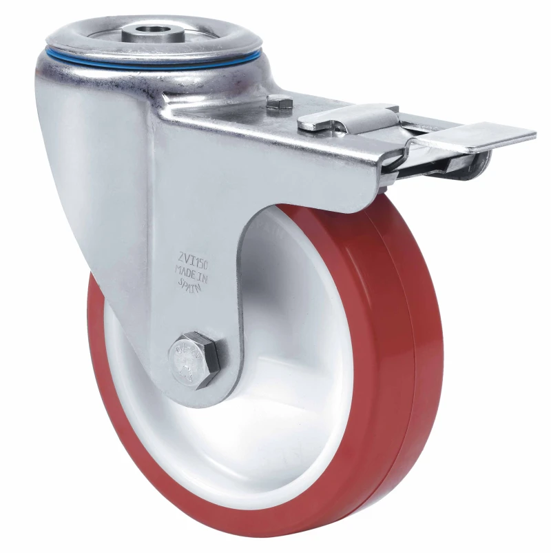 Rueda inoxidable giratoria con freno poliuretano Alex